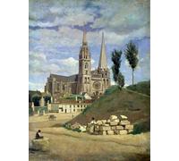 ARToPHIIU Quadri Stampe Pittura su Tela Arte Stampa su Tela Dipinto Cattedrale di Chartres di Jean Baptiste Camille Corot per L'arredamento Della Camera da Letto 60x90cm