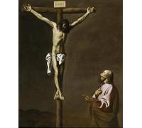 ARToPHIIU Quadri Stampe Pittura su Tela Arte Stampa su Tela Dipinto San Luca come pittore davanti a Cristo sulla croce di Francisco De Zurbaran per L'arredamento Della Camera da Letto 60x90cm