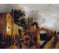 ARToPHIIU Stampe Quadri Poster su Tela Pittura Dipinto su Tela Classico Canale con ponte di Jacob Van Ruisdael per la Decorazione Della Parete 60x90cm