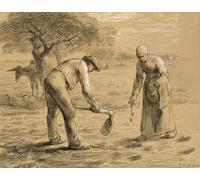 ARToPHIIU Stampe Quadri Poster su Tela Pittura Dipinto su Tela Classico Contadini che piantano patate di Jean Francois Millets per la Decorazione Della Parete 60x90cm