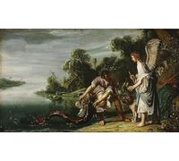ARToPHIIU Stampe Quadri Poster su Tela Pittura Dipinto su Tela Classico l'Angelo e Tobia con il pesce di Pieter Lastman per la Decorazione Della Parete 60x90cm