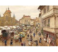 ARToPHIIU Stampe Quadri Poster su Tela Pittura Dipinto su Tela Classico Mercato a Charlieu di Marie-francois Firmin-girard per la Decorazione Della Parete 60x90cm