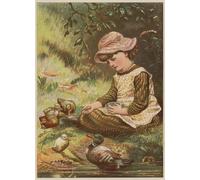 ARToPHIIU Stampe Quadri Poster su Tela Pittura Dipinto su Tela Classico Ragazza che dà da mangiare agli anatroccoli di Mary Ellen Edwards per la Decorazione Della Parete 60x90cm