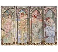 Artopweb TW22307 Mucha Time of the day Decorative Panel, Wood MDF, Multicolour, 70x48 Cm
