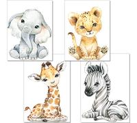 artpin® P60 - Set di 4 immagini per la cameretta dei bambini, formato DIN A4, poster per la cameretta dei bambini, motivo animali della giungla, safari Africa, elefante, tigre, giraffa, zebra