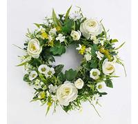 artplants.de Ghirlanda Estiva Artificiale con ranuncoli, pratoline, Crema, Ø 25cm - Estate Fiori/Corona Decorativa