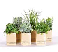artplants.de Mix di Erbe finte Chuck in Vaso di Carta, 6 Pezzi, Verde, 15-25cm - Erbe Artificiali - Pianta Finta