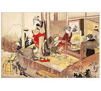ArtPlaza Hokusai Katsushika The Studio of Netsuke Pannello Decorativo, Legno, Multicolore, 90x60 cm