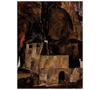 ArtPlaza Schiele Egon Wall House And Terrain with Fence Pannello Decorativo, Legno, Multicolore, 90x120 cm