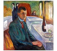 ArtPlaza TW92294 Munch Edvard Portrait with bottle of wine Decorative Panel, Wood MDF, Multicolour, 70x70 Cm