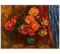 ArtPlaza TW92803 Renoir Pierre-Auguste Still life roses before a blue curtain Decorative Panel, Wood MDF, Multicolour, 80x60 Cm