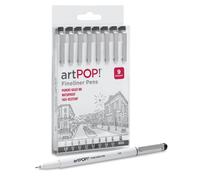 artPOP! Penne a punta fine, inchiostro pigmentato impermeabile, set di 9 pezzi, dimensioni assortite, perfette per disegnare, fare schizzi, scrivere