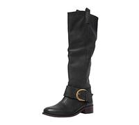 ARtray Knee - Stivali alti da donna, con tacco basso, stile retrò, con fibbia, stile western, Nero , 40 EU