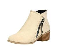 ARtray Stivaletti corti da donna con plateau e plateau, a piedi nudi, colore puro, per il tempo libero, in pelle, con chiusura laterale a strappo, per feste di vacanza, regali di Natale, cachi, 39 EU