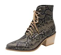 ARtray Stivaletti corti da donna con punta a punta, alla moda, con stampa serpente, con tacco a blocco, casual, per feste, design classico, Nero , 41 EU