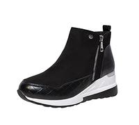 ARtray Stivaletti da donna con zeppa, in pelle, alla moda, con chiusura laterale, con cerniera, corti, ammortizzati e rimbalzo, comodi piedi larghi, Nero , 41 EU