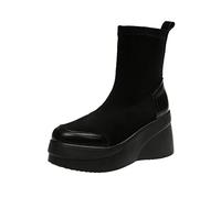 ARtray Stivaletti da donna neri in colore puro con plateau alla moda, versatili, antiscivolo, comodi, per attività all'aperto, leggeri, corti, di alta qualità, Nero 1, 39 EU