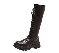 ARtray Stivali con lacci da donna con plateau antiscivolo, alla moda, semplicità, stivali alti, suola morbida, spessa, comodi, per il tempo libero, retrò, versatili, minimalisti, marrone, 38 EU