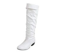 ARtray Stivali da cavaliere in pelle, da donna, sopra il ginocchio, da equitazione, alla moda, comodi e piatti, da donna, bianco, 40 EU