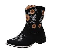 ARtray Stivali da cowboyst, da donna, per il tempo libero, con ricamo, versatili, con plateau e tacco alto, comodi, corti, per feste di vacanza, stile etnico, regali di Natale, Nero , 40 EU