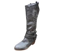 ARtray Stivali da cowboyst, da donna, stile retrò, lunghi, alla moda, con fibbia, per il tempo libero, da donna, casual, per feste, scarpe rotonde, comode, con piattaforma, classici, grigio., 41 EU
