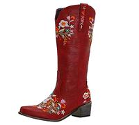 ARtray Stivali da donna con plateau con plateau e plateau alla moda, stile retrò, con ricamo, da cowboy, leggeri, tacco quadrato, per anziani, per il tempo libero, vestibilità migliorata, Colore