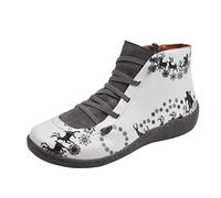 ARtray Stivali di Natale da donna, corti, caldi, caldi, semplici, con motivo natalizio stampato, stivali per ragazze, suola morbida e spessa, comodi con plateau, grigio., 41 EU
