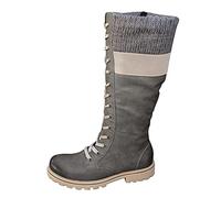 ARtray Stivali invernali da donna, caldi, imbottiti, alla moda, stile retrò, da cowboy, con tacco basso, con lacci, comodi, antiscivolo, traspiranti, resistenti, grigio., 41 EU