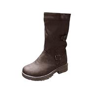 ARtray Stivali invernali da donna, con plateau e plateau, a mezza altezza, con fibbia, per il tempo libero, alla moda, con chiusura laterale a strappo, scarpe a piedi nudi, con plateau, marrone, 41 EU