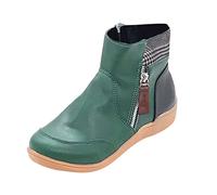 ARtray Stivali invernali da donna, in velluto, imbottiti, impermeabili, caldi, da neve, corti, alla moda, stile retrò, con chiusura a strappo laterale, verde, 38 EU