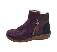ARtray Stivali invernali da donna, in velluto, imbottiti, impermeabili, caldi, da neve, corti, alla moda, stile retrò, con chiusura a strappo laterale, Lilla, 37 EU