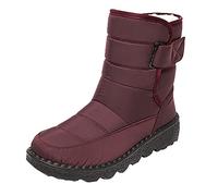 ARtray Stivali neri stringati breve inverno velluto donna stivali da neve acqua piatta calda stivali da donna piccoli uomini, F rosso, 41 EU
