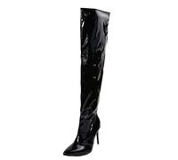 ARtray Stivali sopra il ginocchio da donna, sexy, alti al ginocchio, alla moda, con cerniera laterale, in pelle glitterata, stivali a spillo con punta e tacco a spillo, Nero , 40 EU