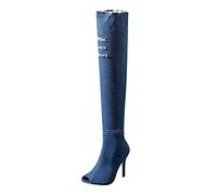 ARtray Stivali sopra il ginocchio da donna Stivali da cowboy per feste di vacanza, stivali leggeri a gambo lungo, alla moda, comodi e aperti, a piedi nudi, con punta a spillo e tacco a spillo per le