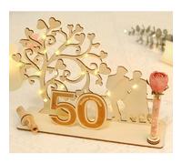 ARTREE Regalo in legno per 50 anni di matrimonio, decorazione in legno con albero a cuore e LED, idea regalo per il 50° anniversario di matrimonio