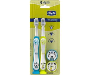 Artsana ARTSANA Chicco Set 2 Spazzolini da Denti per Bambini 3-6 Anni - Tigre-Panda