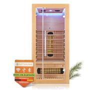 Artsauna Kiruna90 Cabina a infrarossi con 4 proiettori a spettro completo e 3 riflettori di superficie, 1 persona, 90 x 90 x 190 cm, luce LED colorata e porta in vetro, sauna a infrarossi