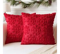 Artscope 2 Pezzi Natalizio Federe in Lana Corta Velluto Copricuscini Morbido Decorativo Fodere per Cuscino Lusso Stile per Divano Camera da Letto Natale Neve Rosso 50x50 cm