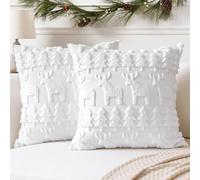 Artscope 2 Pezzi Natalizio Federe in Lana Corta Velluto Copricuscini Morbido Decorativo Fodere per Cuscino Lusso Stile per Divano Camera da Letto Natale Bianco 35x35 cm