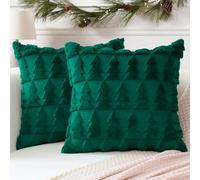 Artscope 2 Pezzi Natalizio Federe in Lana Corta Velluto Copricuscini Morbido Decorativo Fodere per Cuscino Lusso Stile per Divano Camera da Letto Natale Albero Verde 35x35 cm