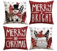 Artscope 4 Pezzi Federe Cuscini di Natale Cuscino Decorativo in Lino Natalizi per la Decorazione Domestica Soggiorno Camera da Letto Divano 50x50cm (Rosso - Popolo Neve e Babbo Natale)