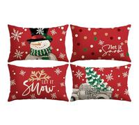 Artscope 4 Pezzi Federe Cuscini di Natale Cuscino Decorativo in Lino Natalizi per la Decorazione Domestica Soggiorno Camera da Letto Divano 30x50cm (Rosso - Popolo di Neve e Camion Albero di Natale)