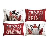 Artscope 4 Pezzi Federe Cuscini di Natale Cuscino Decorativo in Lino Natalizi per la Decorazione Domestica Soggiorno Camera da Letto Divano 30x50cm (Rosso - Popolo Neve e Babbo Natale)