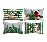 Artscope 4 Pezzi Federe Cuscini di Natale Cuscino Decorativo in Lino Natalizi per la Decorazione Domestica Soggiorno Camera da Letto Divano 40x60cm (Verde - Popolo di Neve e Cervo)