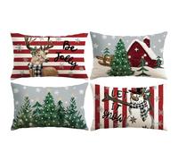 Artscope 4 Pezzi Federe Cuscini di Natale Cuscino Decorativo in Lino Natalizi per la Decorazione Domestica Soggiorno Camera da Letto Divano 40x60cm (Rosso - Popolo di Neve e Cervo)