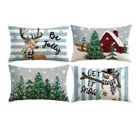 Artscope 4 Pezzi Federe Cuscini di Natale Cuscino Decorativo in Lino Natalizi per la Decorazione Domestica Soggiorno Camera da Letto Divano 40x60cm (Blu - Popolo di Neve e Cervo)