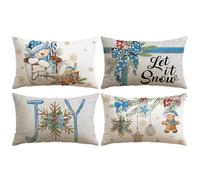Artscope 4 Pezzi Federe Cuscini di Natale Cuscino Decorativo in Lino Natalizi per la Decorazione Domestica Soggiorno Camera da Letto Divano 40x60cm (Blu - Popolo di Neve e Torta di Zenzero)