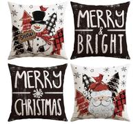 Artscope 4 Pezzi Federe Cuscini di Natale Cuscino Decorativo in Lino Natalizi per la Decorazione Domestica Soggiorno Camera da Letto Divano 40x40cm (Nero - Popolo Neve e Babbo Natale)
