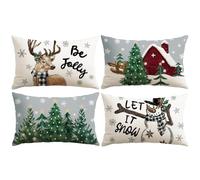 Artscope 4 Pezzi Federe Cuscini di Natale Cuscino Decorativo in Lino Natalizi per la Decorazione Domestica Soggiorno Camera da Letto Divano 40x60cm (Bianco - Popolo di Neve e Cervo)