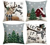 Artscope 4 Pezzi Federe Cuscini di Natale Cuscino Decorativo in Lino Natalizi per la Decorazione Domestica Soggiorno Camera da Letto Divano 45x45cm (Bianco - Popolo di Neve e Cervo)
